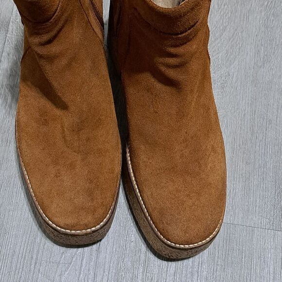 Vintage Zara Y2K Boho Chunky Platform Suede Block Heel Ankle Boots Size 39 Brown - Picture 12 of 16